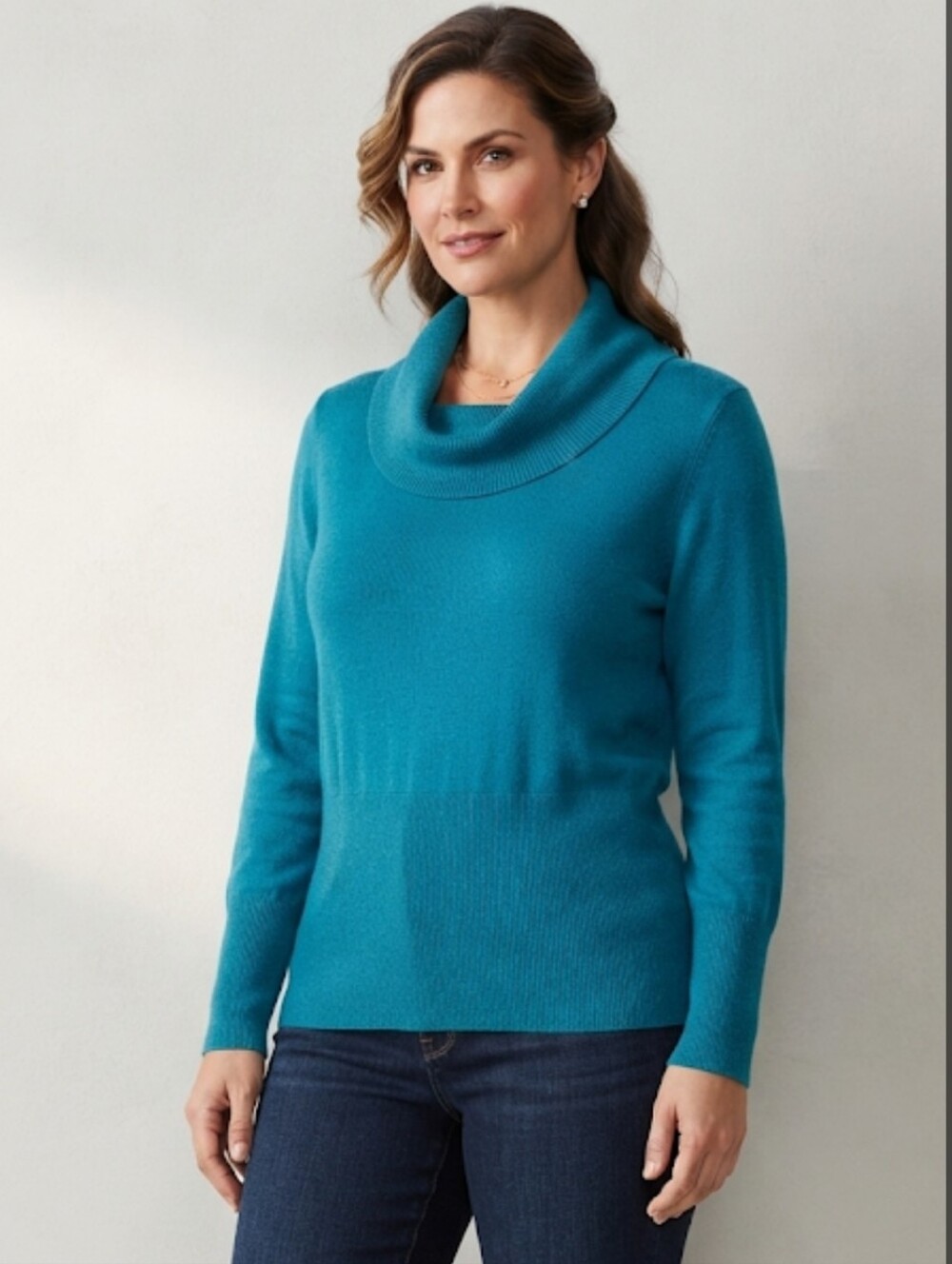 Apt 9 Long Sleeve Teal Cowl Neck Knit Sweater Ribbed Bottom Panel Size XL